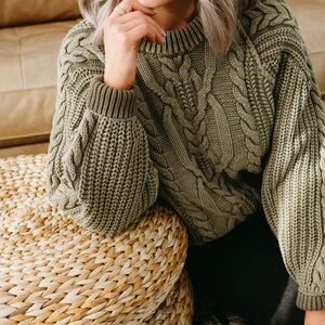 NWT Free People Frankie Cable Sweater in Olive Stone Women’s Medium